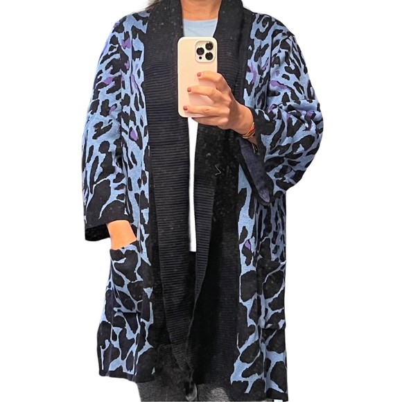Isaac Mizrahi Blue Zebra 3/4‎ Cardigan Size M - Picture 1 of 7